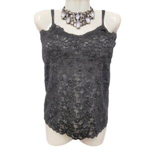 Black Lace Long Camisole Lace Tank Top Stretchy Long Camisole - Size L- NEW